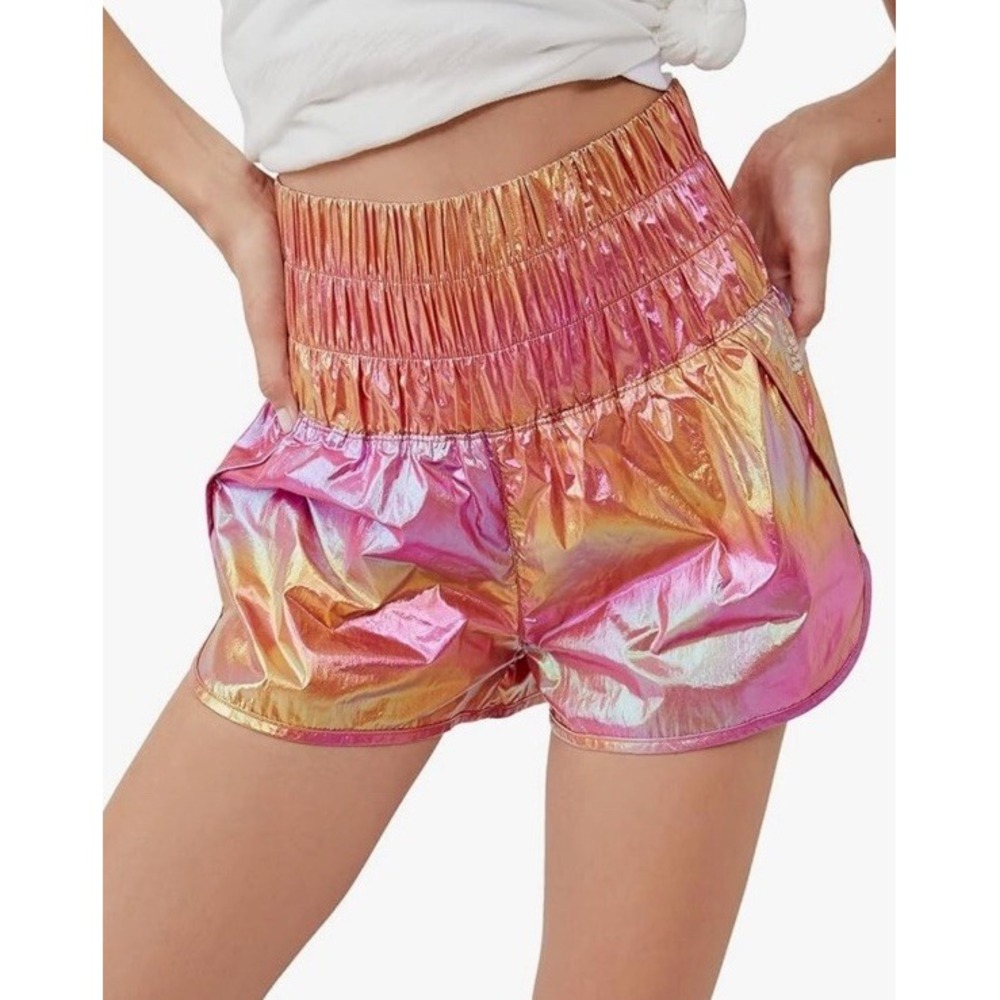 Free People Iridescent Pink Gold Athletic Shorts - Picture 3 of 9